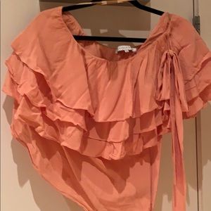 One shoulder tangerine peach blouse